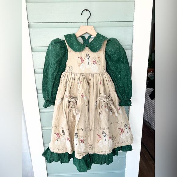Vintage Daisy kingdom let it snow pinafore and dress winter holiday snowman 4T - Picture 1 of 11